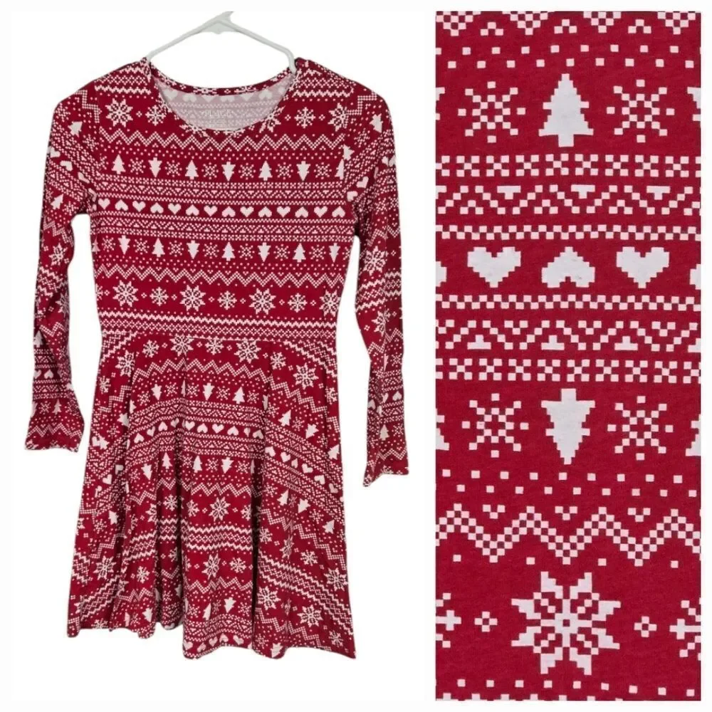 Children's Place Girls' Casual Long Sleeve Christmas Fair Isle Holiday Dress Red